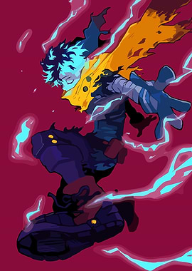 Anime character with blue hair and yellow scarf