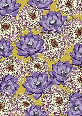 Purple Lotus and Chrysanthemum Floral Pattern