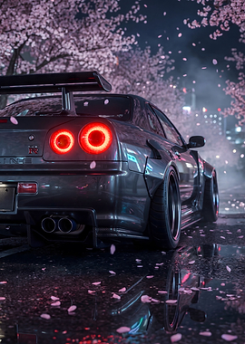 Nissan Skyline GT-R R34 with Cherry Blossoms