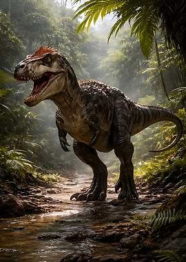 Dinosaur in a Lush Jungle