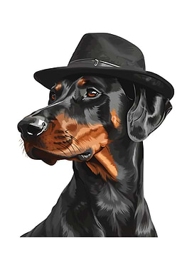 Doberman Wearing a Fedora Hat