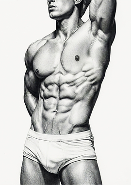 Pencil Drawing of Muscular Male Torso