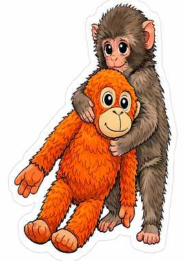 Two cartoon monkeys hugging