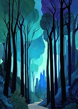 Enchanted Forest with Distant Castle