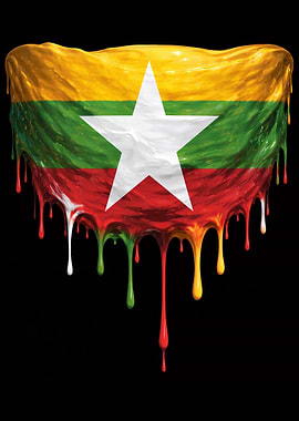 Myanmar Flag Colorful Dripping
