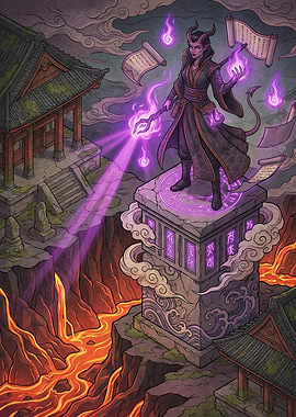 Sorcerer Casting Magic Over Lava