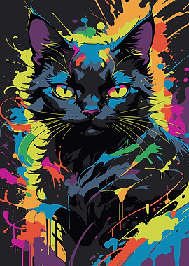 Vibrant Black Cat Splash Art