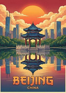 Beijing Cityscape with Traditional Pavilion