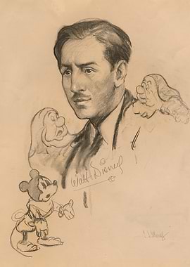 Walt Disney with Mickey Mouse and Dwarfs