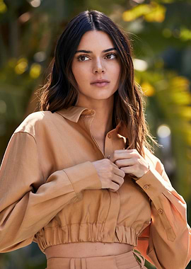 Kendall Jenner in a tan outfit