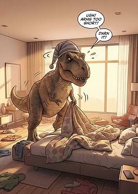 T-Rex in Pajamas Struggles with Blanket