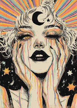 Psychedelic Woman Crying Rainbow Tears