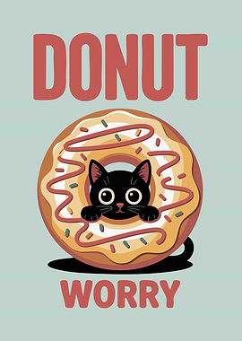 Donut Worry Black Cat