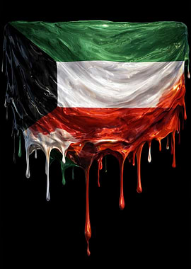 Kuwait Flag Colorful Dripping