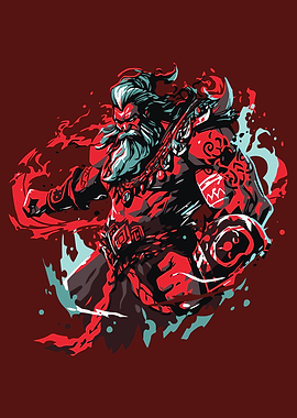 Warrior with Shield and Fiery Aura