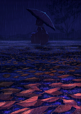 Girl with Umbrella in Rain