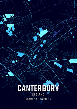Canterbury England Midnight City Map Art