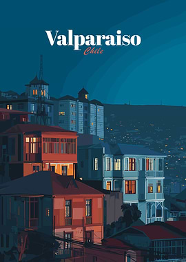 Valparaiso Chile Cityscape at Night
