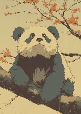 Panda on a Branch with Blossoms Japan
