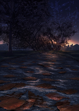 Autumn park path at dusk