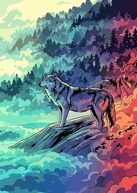 Wolves in a Mystical Forest