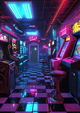 Retro Arcade with Neon Lights