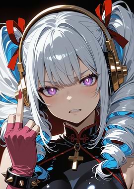 Anime girl with headphones and middle finger