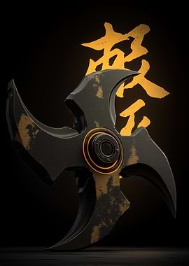 Futuristic Shuriken with Japanese Kanji