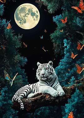 White Tiger Under the Moon