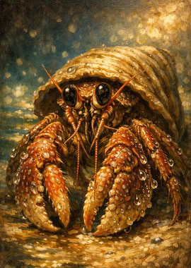 Hermit Crab with Water Droplets