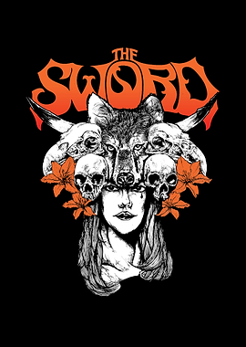 The Sword band logo with wolf and skulls