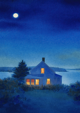 Moonlit House by the Water
