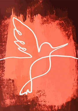 Hummingbird Line Art on Red Background