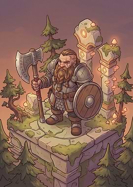 Dwarf Warrior with Axe and Shield