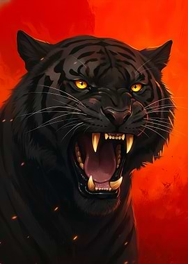 Fierce Black Tiger Roaring art