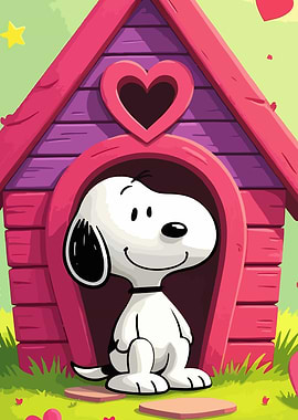 Snoopy in a heart-shaped doghouse