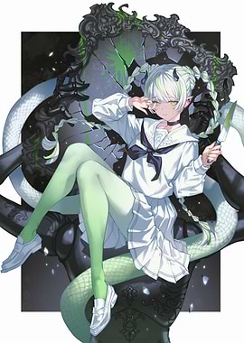 Anime Girl with Snake and Knife