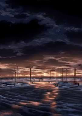 Sunset Over a Flooded Road