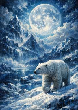 Polar Bear Under a Full Moon