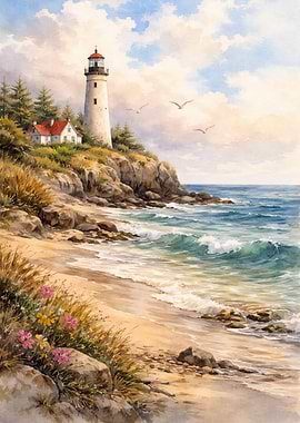 Lighthouse on a Rocky Coast