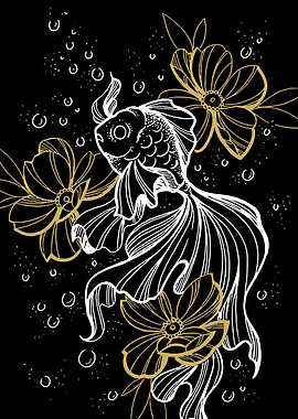 Goldfish and Flowers Illustration
