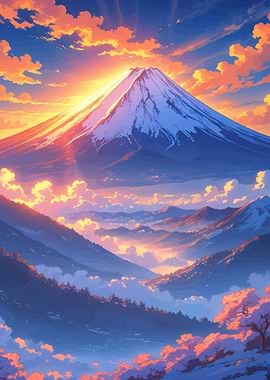 Mount Fuji Sunrise Anime Landscape