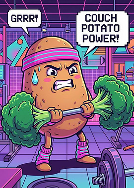 Potato Lifting Broccoli in Retro Gym
