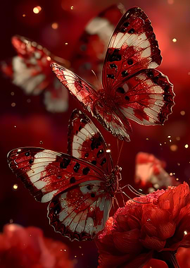 Red Butterflies on Red Flower