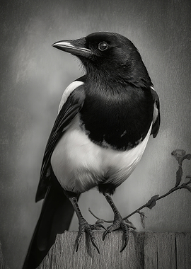 Black and White Magpie Portrait