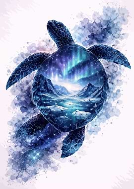 Turtle with Aurora Borealis Landscape