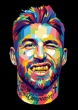 Colorful Pop Art Portrait of Sergio Ramos