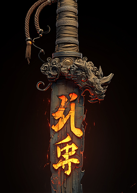 Fiery Dragon Sword with Chinese Characters