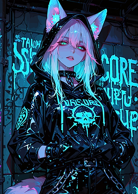 Cyberpunk Anime Girl with Fox Ears