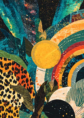 Abstract Jungle Sun Collage Art